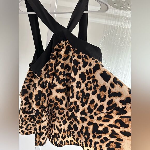 Aqua animal print front criss cross strap top - Picture 1 of 5